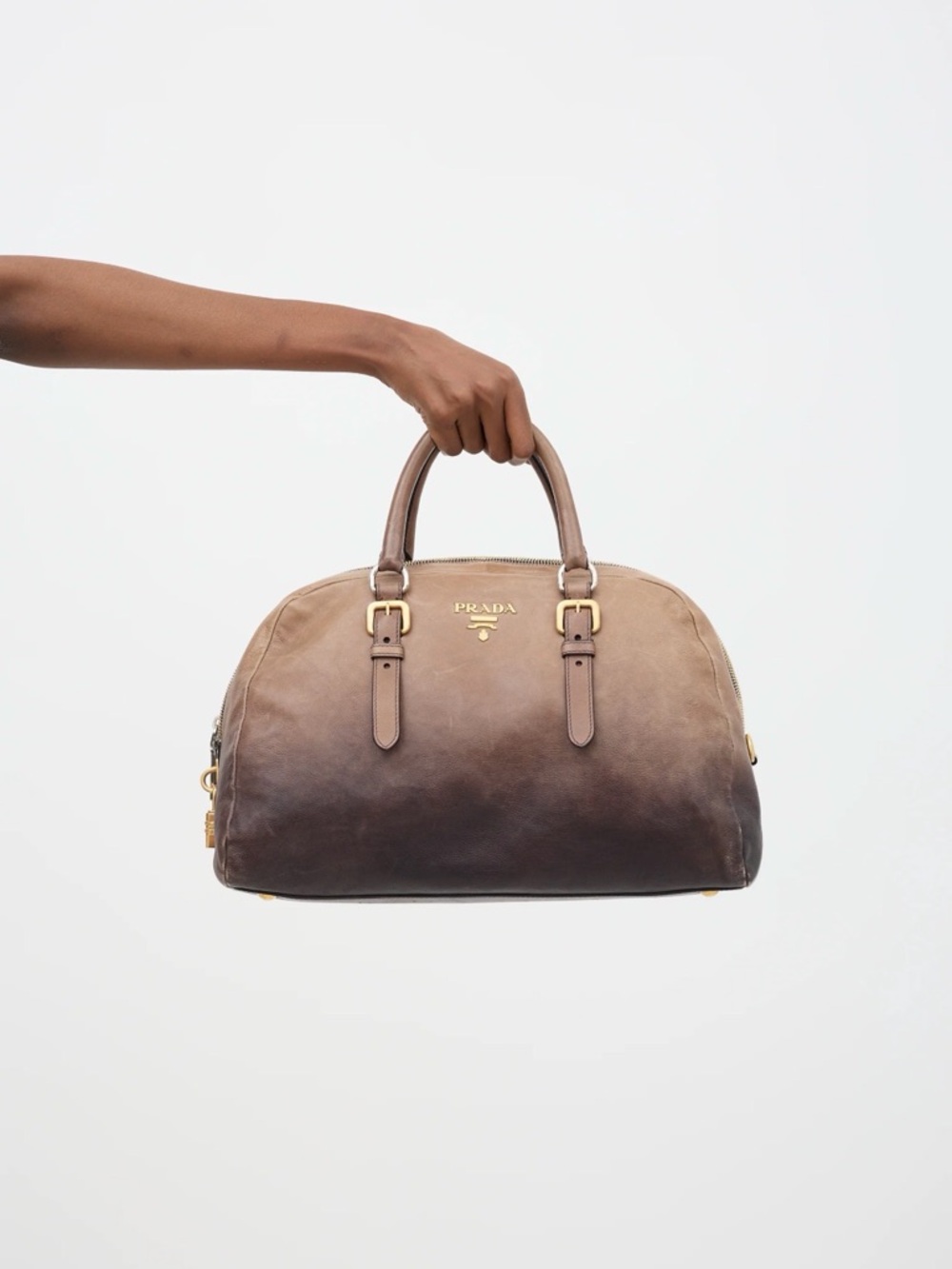 Prada Brown Ombre Leather Satchel with Gold Hardware